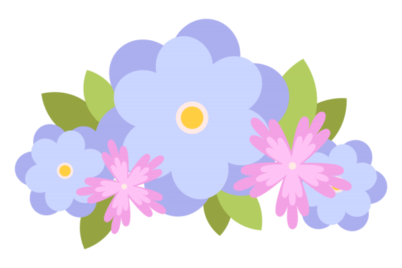 Decorative Blue Flowers with Leaves: Flo