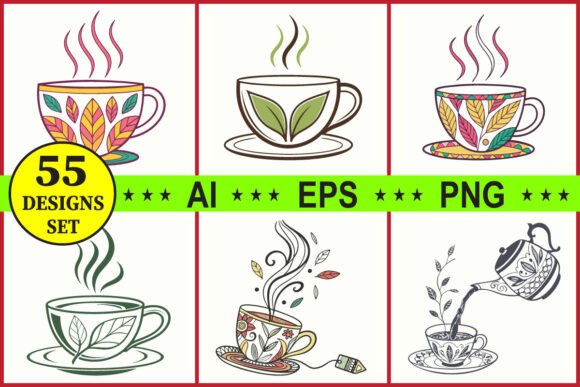 Elegant Decorative Tea Cup Vector Design Set