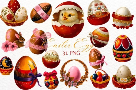 Elevate Your Spring Designs with Watercolor Decorative Easter Eggs PNG