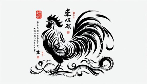 Elevating Design Projects with A Decorative Rooster in Chinese Brush Art